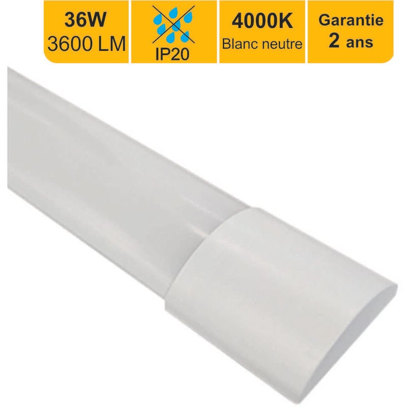 Lutece-arc - Réglette led intégrée 120cm 36W 3600lm - 4000K blanc neutre - garantie 2 ans