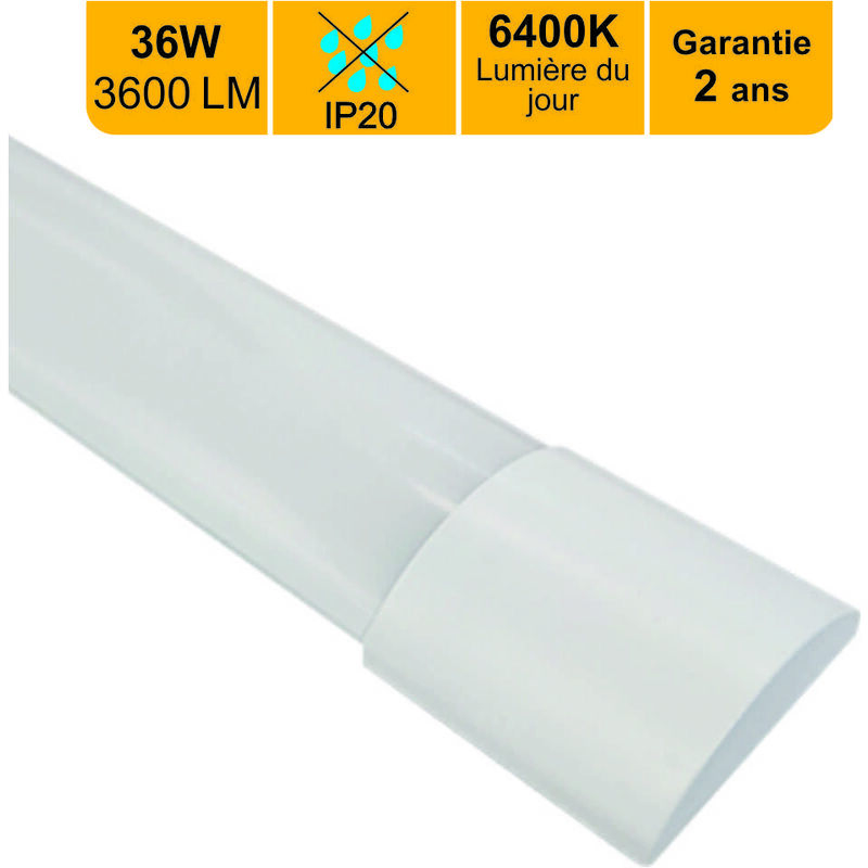 Réglette led intégrée 120cm 36W 3600lm - 6500K lumière du jour - garantie 2 ans
