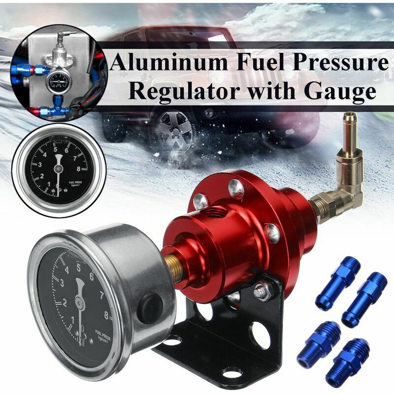 Lucky-88 - Régulateur de pression de carburant en aluminium réglable universel rouge avec kit de jauge (rouge, rouge)