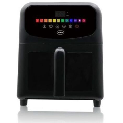 R.G.V. Friggitrice ad aria con finestra, 6 LT, 12 funzioni, 80% Meno Olio, 1700W, 60-200°C, Display digitale touch screen, cestello con doppio vetro, cottura sana e rapida, minor consumo, timer 90 min