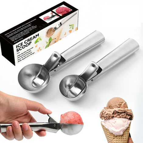 RHAFAYRE 18CM cuchara para helado cuchara para fruta cuchara de acero inoxidable con gatillo para helado fruta melón bola yogur