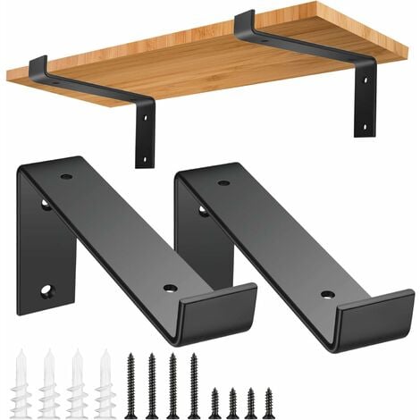 Soportes de pared de 10 pulgadas, soportes en L, 8 soportes resistentes  para estantes, soportes industriales rústicos de metal negro para estantes  de