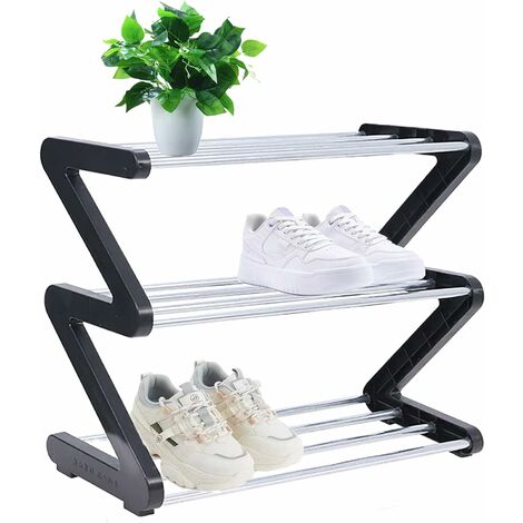 RHAFAYRE 3 Tier Small Shoe Rack - Small Shoe Rack - Stable and Narrow Shoe Storage - Storage Organizer for Closet Entry Hallway Quick Assembly - Black