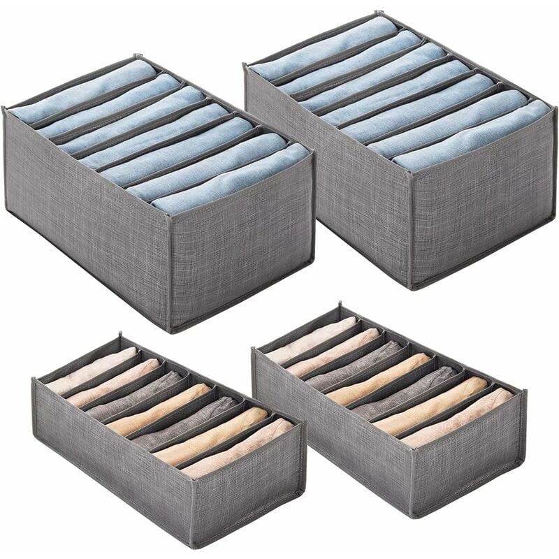 Image of 4 pezzi Scatole portaoggetti in tessuto non tessuto Organizzatore per cassetti pieghevoli con scomparti Divisori Cesto portaoggetti per calze Jeans
