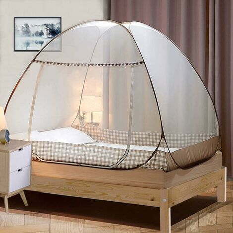 RHAFAYRE Bett-Moskitonetz, Digead Tragbares Reise-Moskitonetz, Doppeltür-Camping-Moskitovorhang, 200 120 145 cm Moskitonetz in Deme-Form, einfache Installation - brauner Rand