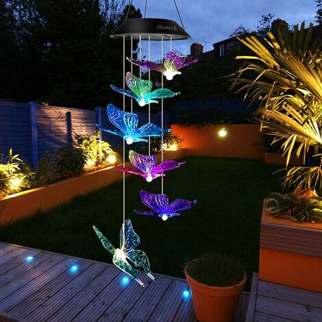 RHAFAYRE Carillons éoliens d'extérieur, carillons éoliens solaires papillon changeant de couleur LED carillon éolien mobile font un meilleur cadeau d'anniversaire de la fête des mères pour maman grand