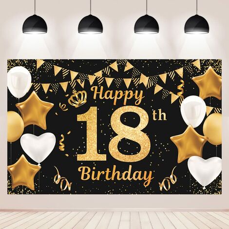 Tela de Poliéster para Fiesta de Cumpleaños Número 50 Tela de Fondo de Cumpleaños de Oro Negro con Cuerda de 6 m de Largo Fondo de Decoración para Fiesta de Cumpleaños 50 180 × 110 cm 