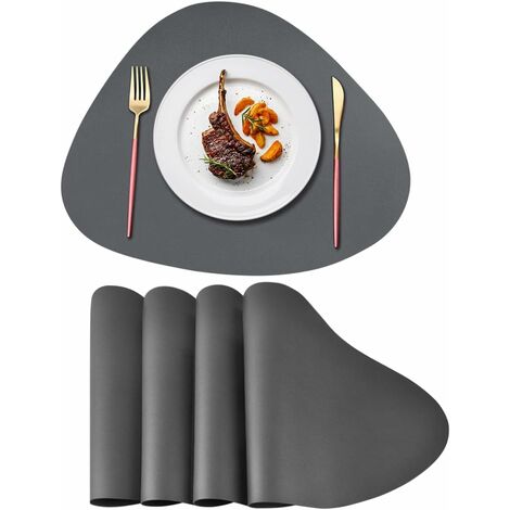 RHAFAYRE Double PU Leather Placemat 4134cm, Waterproof Wipeable Anti-Slip Triangle Table Mat, Heat Insulation for Indoor Kitchen Dining Table Restaurant Party Outdoor BBQ (Grey)