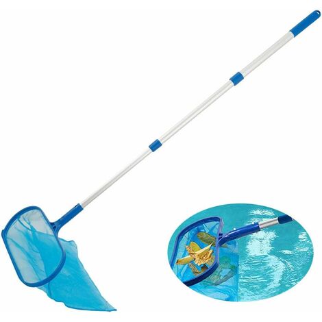 RHAFAYRE Épuisette de surface piscine, Filet de nettoyage de piscine, Écumoire de Nettoyage, Filet de piscine à mailles fines avec poignée de Réglable de 1,2 M, Pour Piscines, Étangs, Fontaines, Aquar