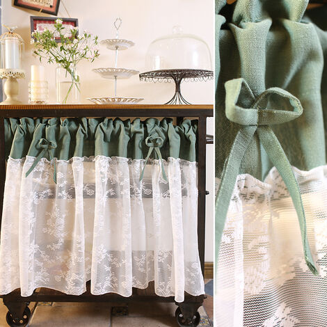 RHAFAYRE Französischer Fenstervorhang aus Baumwolle und Leinen, Blumenmuster, kurzer Vorhang für kleine Fensterdekoration für Schrank und Café, 130 x 60 cm