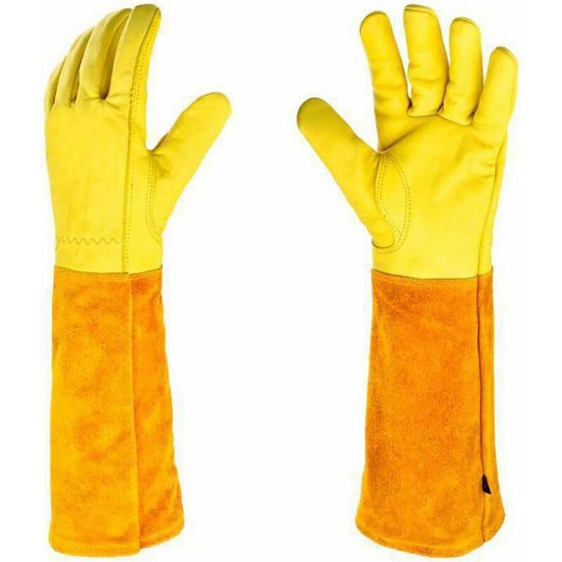 Rhafayre - Gants de jardinage en cuir avec longs gants de cactus à gantelet doux, flexibles et perforants, gants de jardin anti-épines pour hommes et
