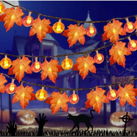 RHAFAYRE Guirnalda de luces de Acción de Gracias, guirnalda de luces de calabaza de otoño, decoración de Acción de Gracias, funciona con pilas, vacaciones, otoño, decoración del hogar (6 metros con 40