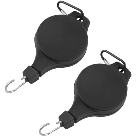 RHAFAYRE Haken mit einziehbarer Rolle, Topfaufhänger zum Herunterziehen, Pflanzgefäß, Gartenarbeit, Heben, Vogelkäfig, Teich, Gewächshaus, Balkon im Freien, Schwarz, 2 Stück
