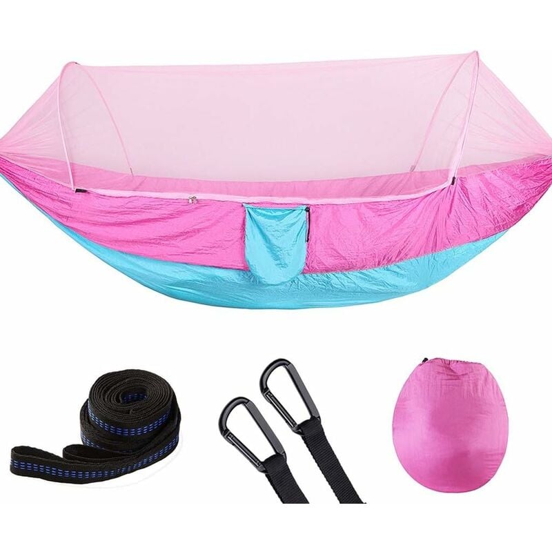 Hamac de Camping avec moustiquaire, hamac Portable en Nylon léger, pour hamac de Camping Double extérieur à Vitesse Automatique Ouverte(rose et