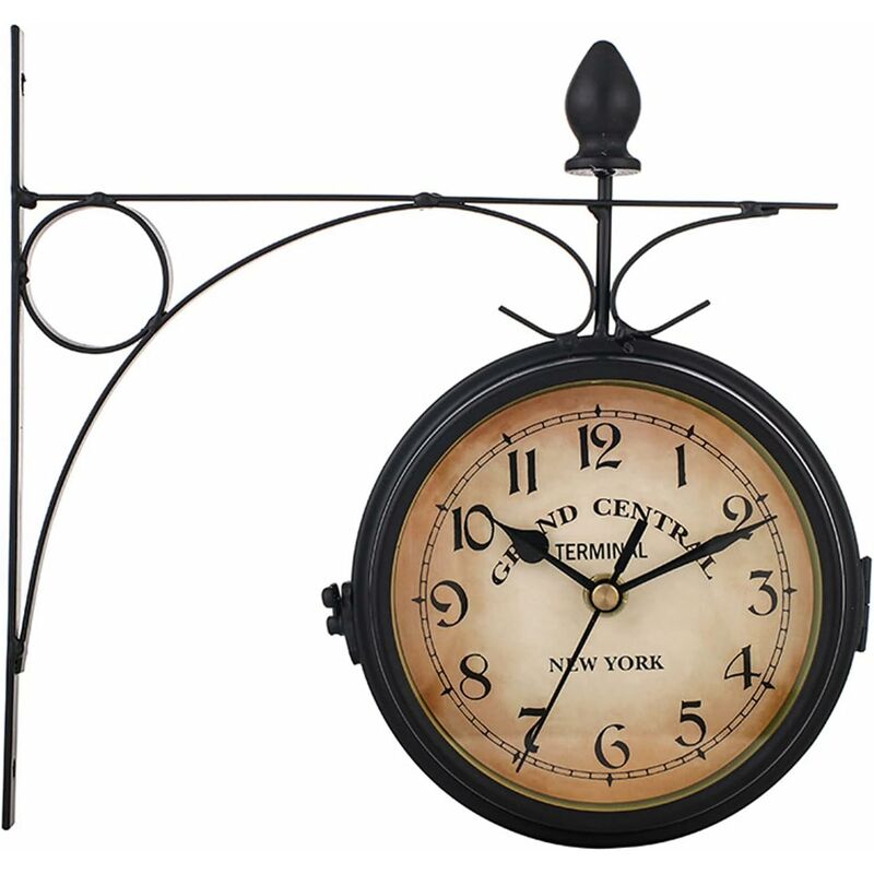 Rhafayre - Horloge de jardin d'extérieur Horloge de gare Antique Horloge murale double face 8' Horloge murale ronde décorative pour la décoration de