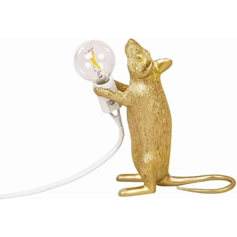 Image of Lampada da tavolo Lampada da comodino a forma di topo in resina Lampada da comodino Decorazione per la casa(Oro , In piedi) - Rhafayre