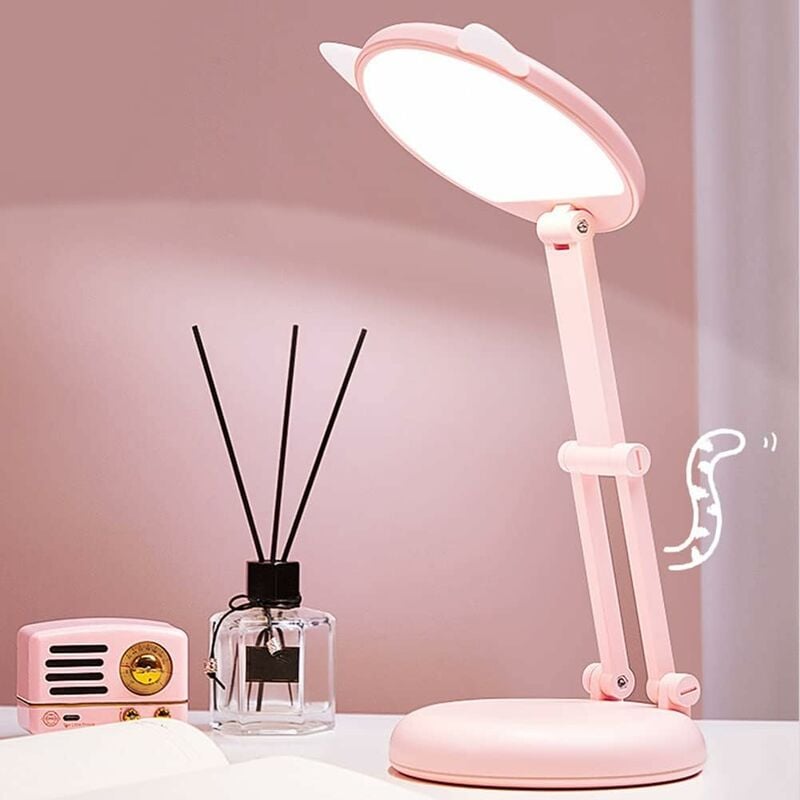 Rhafayre - Lampe led, Lampe de Bureau Enfant, oreille de chat lampe de chevet rose fille,lampes de table Luminosité réglable lampe bureau enfant,