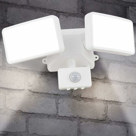 RHAFAYRE Lampes de sécurité pour l'extérieur avec détecteur de mouvement, projecteur à LED 1600LM avec PIR, double éclairage de sécurité blanc froid pour l'extérieur alimenté par le secteur, lampes ex