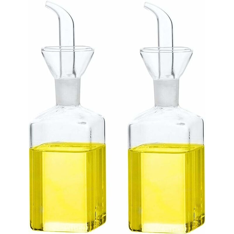 Rhafayre - Lot de 2 bouteilles en verre pour huile d'olive, vinaigre, doseur avec bec verseur pour cuisine et barbecue (250 ml)
