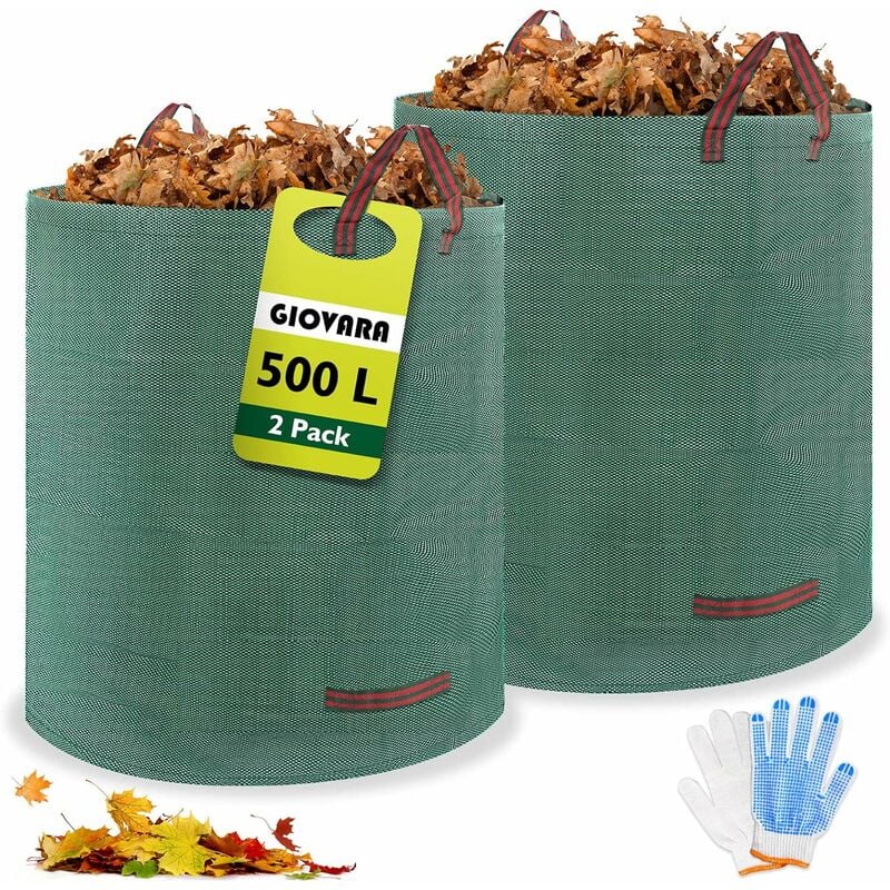 RHAFAYRE Lot de 2 sacs poubelle de jardin de 500 l, imperméables et résistants, avec poignées, pliables et réutilisables