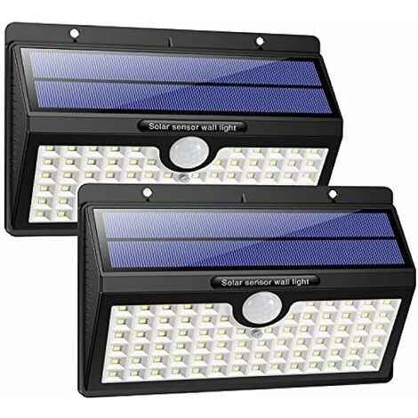 RHAFAYRE Luces solares para exteriores [Versión de ahorro de energía] Paquete de 2 78 LED 180 LED Sensor de movimiento Luces solares para exteriores Foco solar inalámbrico impermeable Potente segurida