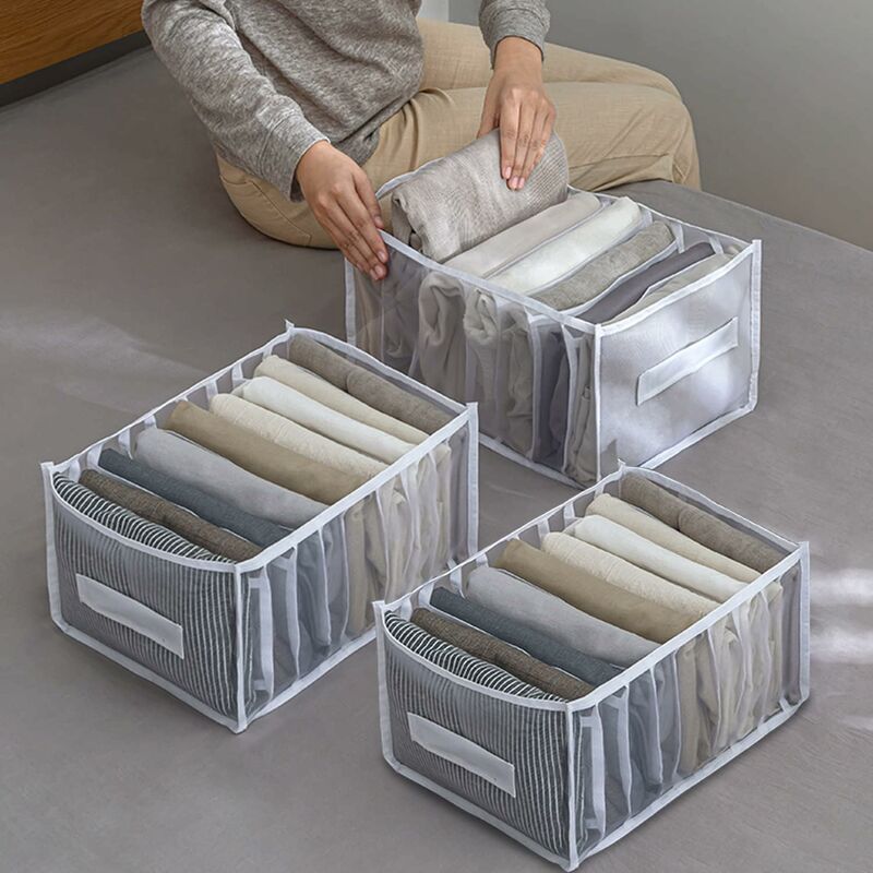 Image of RHAFAYRE Organizer per armadio a 3 pezzi, scatola porta jeans, scatola portaoggetti divisorio per cassetti in rete, scatola porta magliette per
