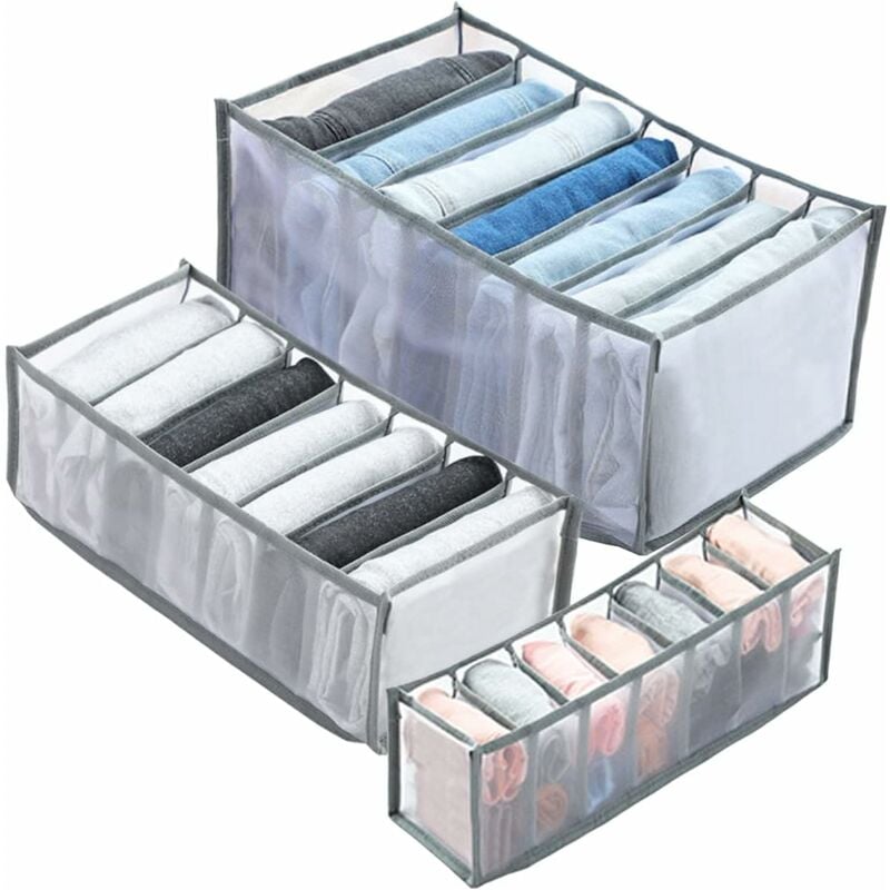 Image of Organizer per cassetti da 3 pezzi, scatola portaoggetti per jeans, cassettiera, divisorio in rete, scatola portaoggetti pieghevole e lavabile con 7