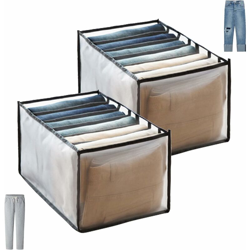 Image of Organizer per cassetti per jeans 2 pezzi, divisorio con scomparti per jeans lavabili pieghevoli, perfetto per riporre magliette, pantaloni (grigio, 7