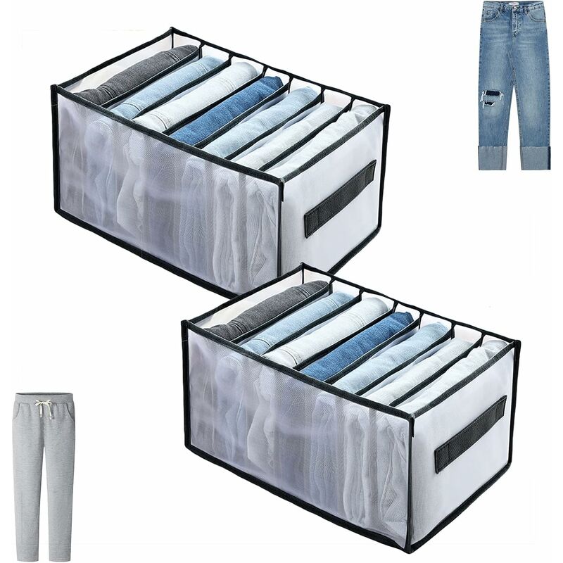 Image of Organizer per cassetti per jeans da 2 pezzi con maniglia e scomparti, scatola portaoggetti pieghevole per pantaloni in rete di grande capacità per
