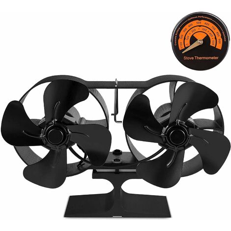 RHAFAYRE Poêle à bois à double moteur 8 pales Petit ventilateur Chaleur silencieuse à air chaud Cheminée Eco Ventilateur pour poêles à gaz/granulés/bois/bûches avec thermomètre
