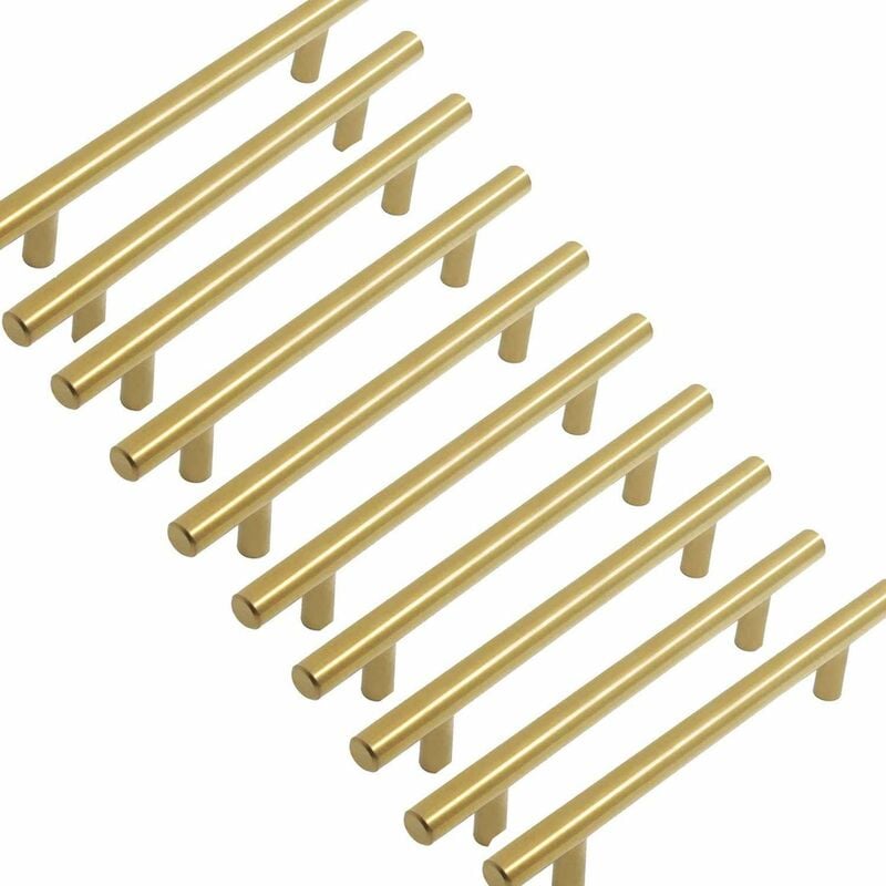 Image of Rhafayre - Set di 10 maniglie per mobili dorate Maniglie per mobili da cucina dorate Maniglie per mobili in acciaio inossidabile dorate Interasse 160