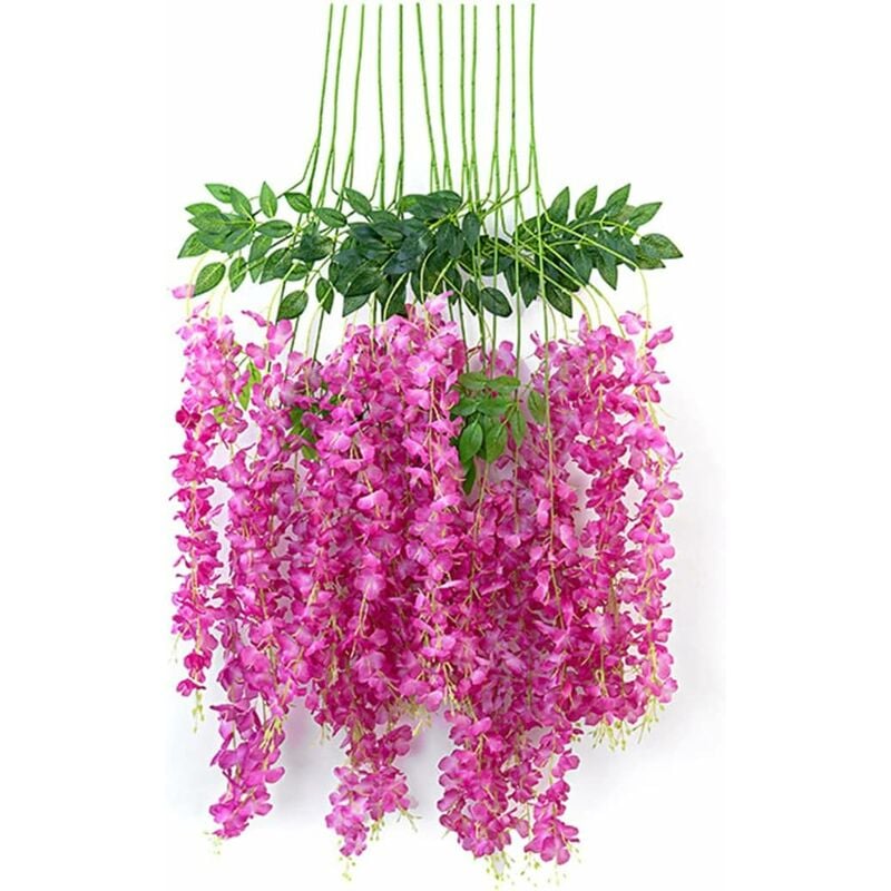Rhafayre - Simulation de Fleurs de glycine, rotin décoratif Violet Promenade, rose (12 bâtons), 110 cm,Fleurs pour Maison Cour Clôture,pour