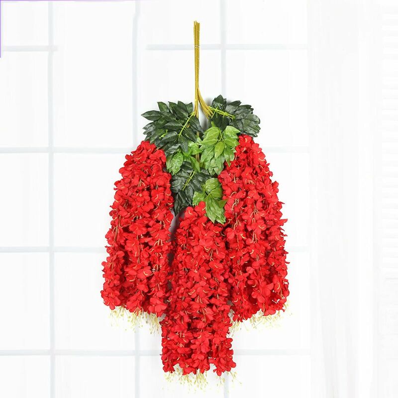 Rhafayre - Simulation de Fleurs de glycine, rotin décoratif Violet Promenade, Rouge (12 bâtons), 110 cm,Fleurs pour Maison Cour Clôture,pour