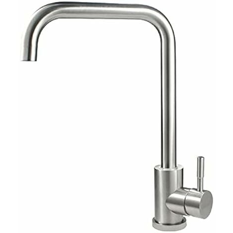 RHAFAYRE Single Handle Kitchen Taps, Kitchen Sink Single Tap with Swivel Spout, Stainless Steel Kitchen Faucet Brushed Nickel, Modern Single Lever Kitchen Tap with Supply Hose(Only Cold)