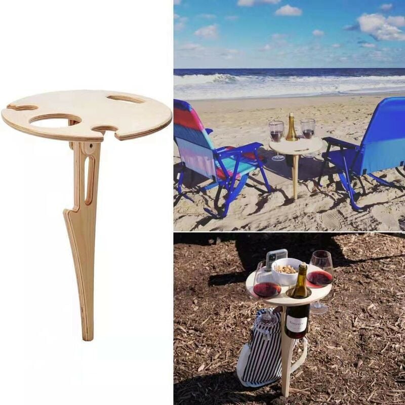 Table à vin portable d'extérieur -Table ronde pliante -Table de pique-nique en bois -nique pour extérieur -Parc pelouse -Support pour verre à vin