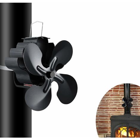 Ventilador de estufa de leña de 4 aspas, ventilador de chimenea alimentado  por calor con termómetro magnético para estufas de gas, pellets, log/leña