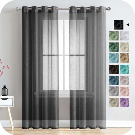 2 Panels Eyelet Sheer Curtains In Linen Effect Sheer Window Sheer