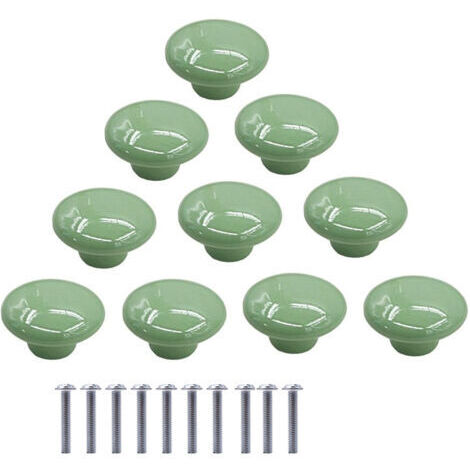 RHG 10 Pcs Boutons de Meuble en Céramique Boutons de Tiroir de Placard en Céramique en Forme de Ronds Poignées pour Armoires de Cuisine de Bibliothèque (Vert)