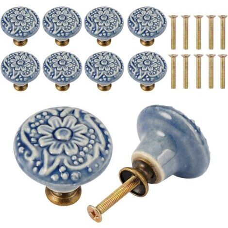 RHG 10 Pièces Bouton de Meuble pour Céramique, Boutons de Meuble 34mm, Bouton de Porte Avec Vis, Modèle de Base Surélevé, Bouton Meuble Tiroirs, Armoires à Chaussures, Armoire de Cuisine, Table de Nui