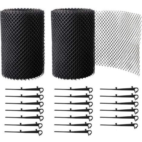 RHG 2 rouleaux de 600cmx18cm de filets de protection de toit, filtres de gouttière avec 20 clips, adaptés aux kits de protection de gouttière pour maisons et abris de voiture