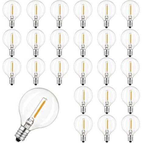 RHG 25 Pack G40 Ampoules LED Globe Glass Remplacement, étanchéité IP44, blanc chaud, pour guirlande lumineuse 0,6 W 220-240V E12 2200K Ampoules Extérieur Ordre contient pas de chaîne légère