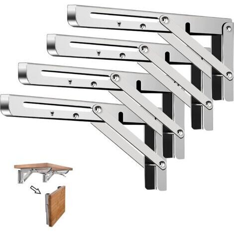 RHG 4 Pièces Équerre Pliante 25cm,Support Console Pliable,Supports D' étagères Pliants Charge,Equerre Etagere,Lourds Support Console Pliable Rétractable Murale en Acier Inoxydable pour Garage,Cuisine