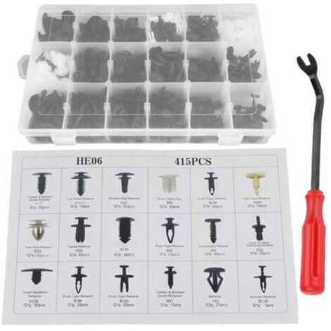 RHG 415 pièces 18 tailles assorties Clip garniture voiture punaise Rivet pare-chocs porte panneau de retenue avec tournevis