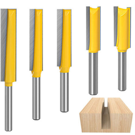 RHG 5 Pièces Fraise Defonceuse 8mm, Fraise à Copier, Mèches Carbide Router Bits, Fraise Bois Extra-longue, Fraise a Rainurer Menuiserie, Fraise Droite pour le Travail du Bois