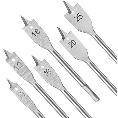 RHG 6 Pièces Mèches Plates Plate Forets Plats pour Bois 10mm 12mm 16mm 18mm 20mm 25mm Mèche à Bois Plate