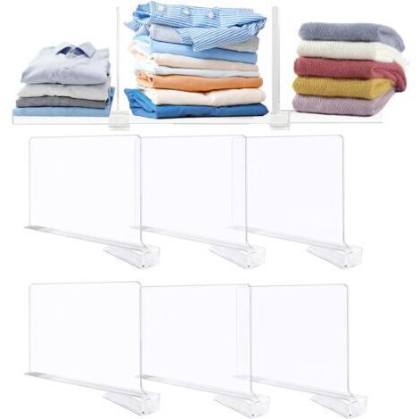 RHG 6 PièCes Separateur Etagere 30 X 20 Cm Transparent SéParateurs D'éTagèRes en Acrylique Convient Aux Chambres à Coucher, Cuisines, BibliothèQues, Placards Et SéParateurs De Garde-Robe