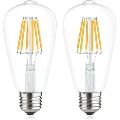 RHG 6W E27 ST64 filament ampoule led Edison 220V led vintage Classic Blanc Chaud 2700K 60W ampoule halogène équivalence 600lm pour camping-car, yacht, vapeur, etc(2pcs, Dimmable) [Classe énergétique A