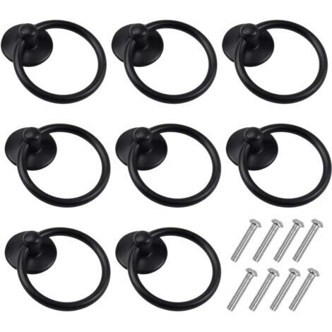 RHG 8 Pièces Boutons de Porte Vintage, Poignées de Meuble Ronde, Poignée D'armoire Classique, Tiroir Bague Poignée de Traction, Bouton de Meuble pour Cuisine Armoire Placard Commode (Noir)