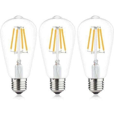 RHG Ampoule à filament LED E27 ST64 ,Ampoules Vintage 6W 2700K Blanc Chaud ,  Rétro Edison Ampoule Vintage Antique Lampe , 540Lm Equivalent à Ampoule Incandescente 48W, Lot de 3