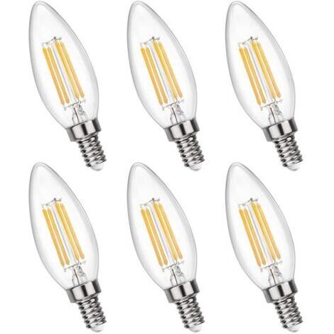 RHG Ampoule Bougie E14 Dimmable Blanc Chaud 2700K, 400LM, 230V, E14 C35 4W LED Équivalent E14 40W, Ampoule Rétro Filament LED à Petit Culot pour Lustre, Lumière Décorative, lot de 6